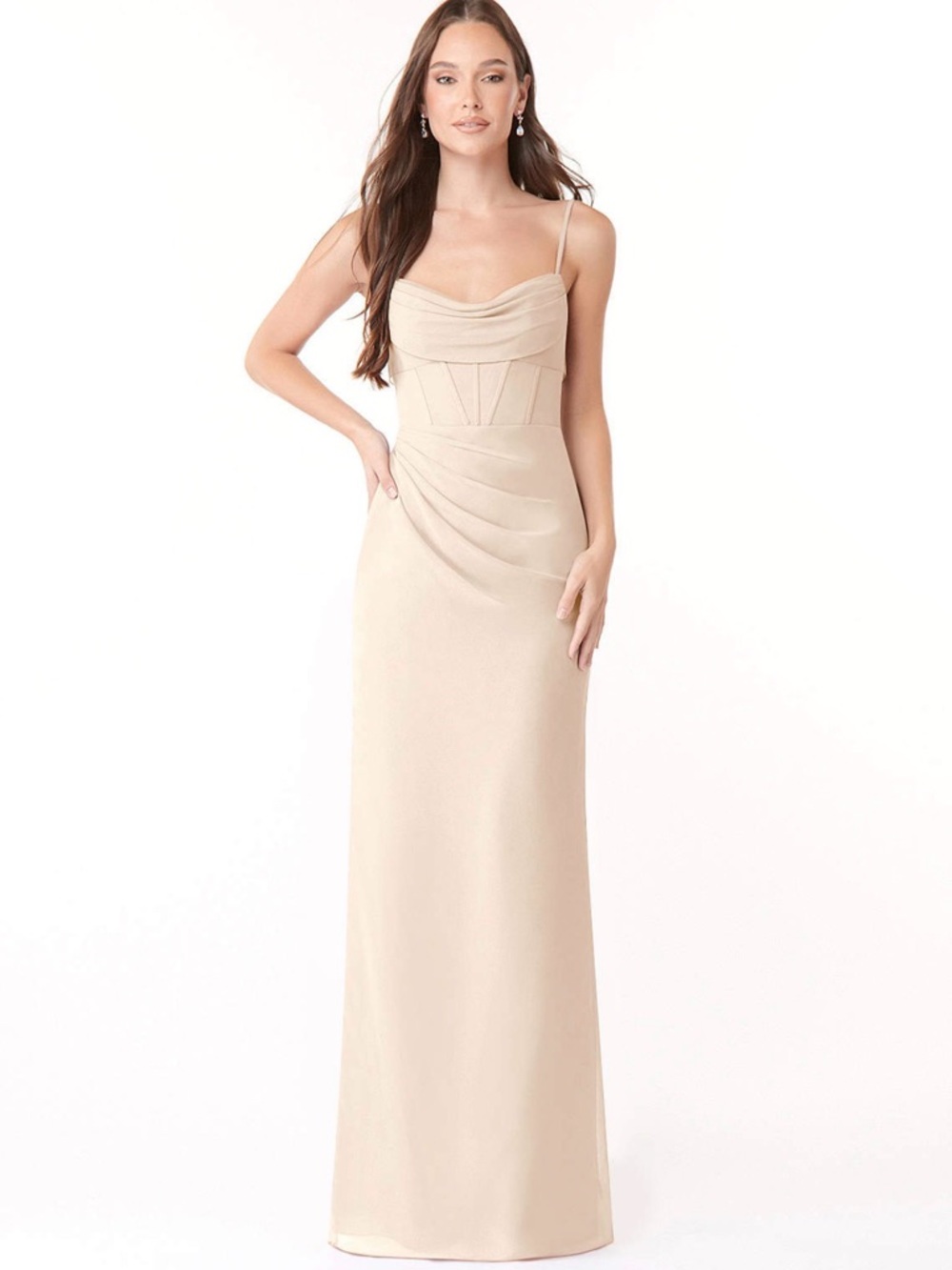 Azazie Cream Spaghetti-Strap Maxi Dress champagne Mai